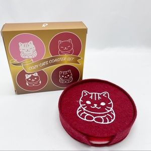 Cat Lady Cozy Cats Felt Coaster Set of 4 NEW